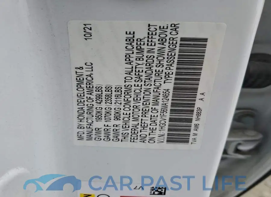 1HGCV1F56MA124654# 12
