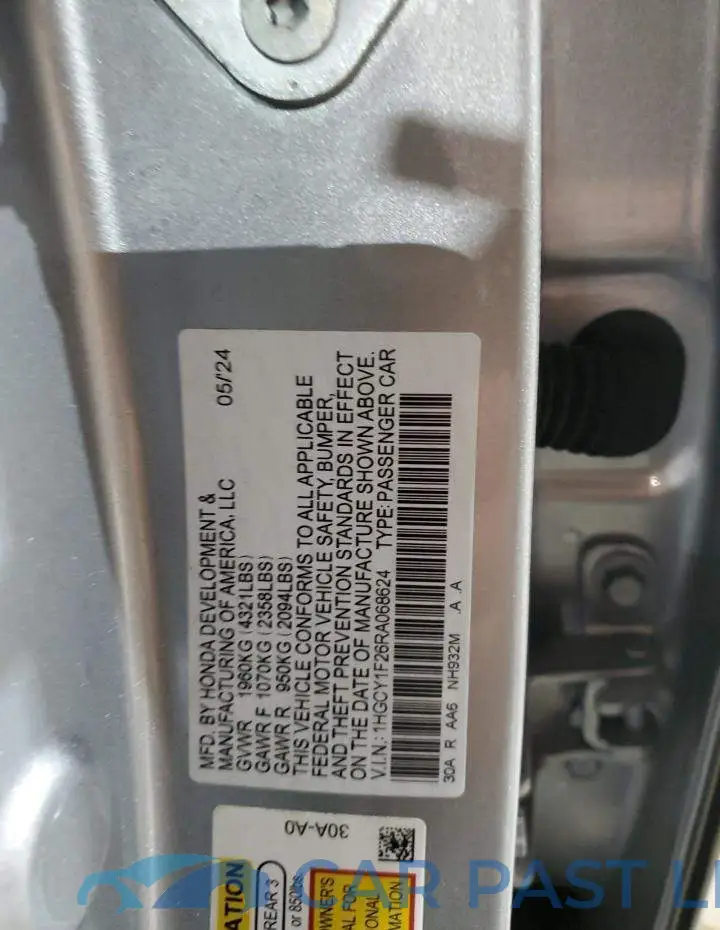 1HGCY1F26RA068624# 12