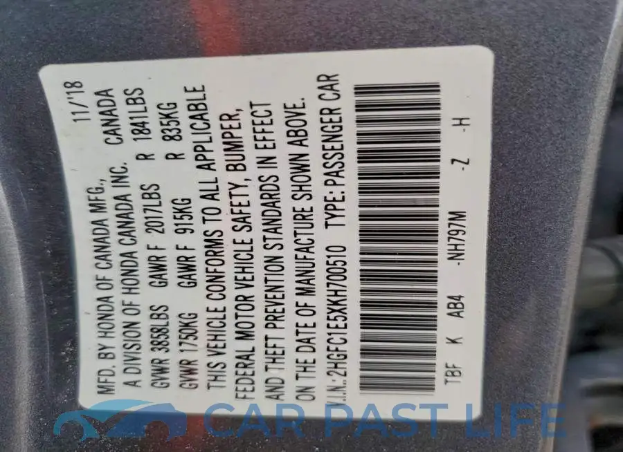 2HGFC1E5XKH700510# 12
