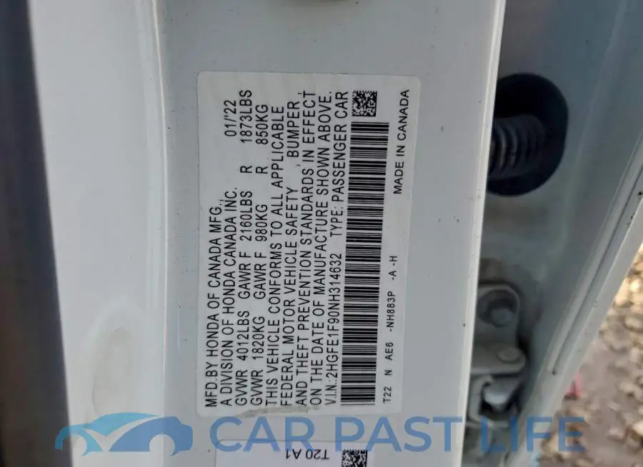 2HGFE1F90NH314632# 12