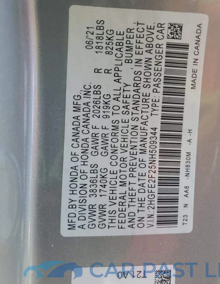 2HGFE2F25NH509344# 12