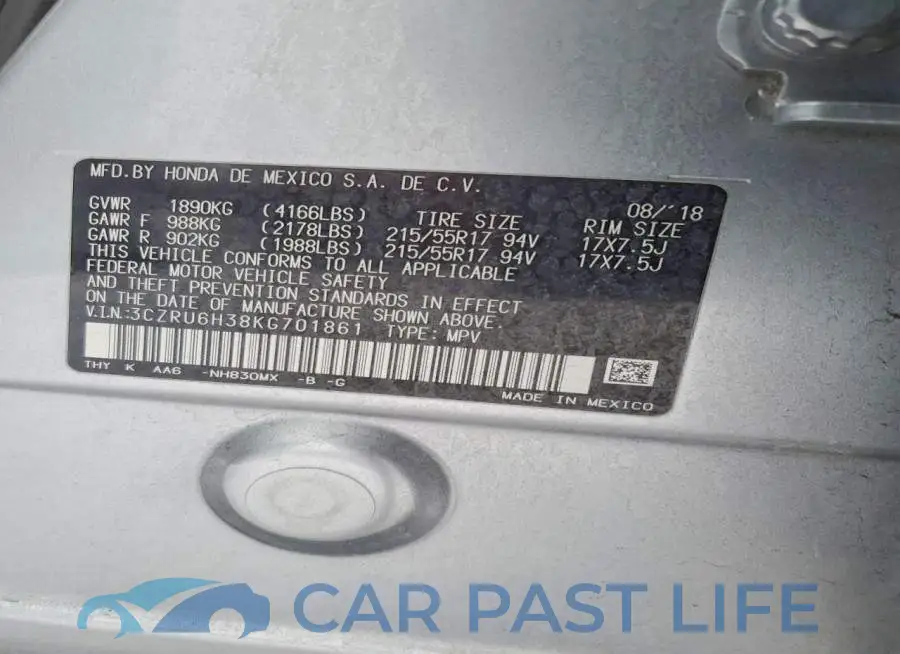3CZRU6H38KG701861# 14
