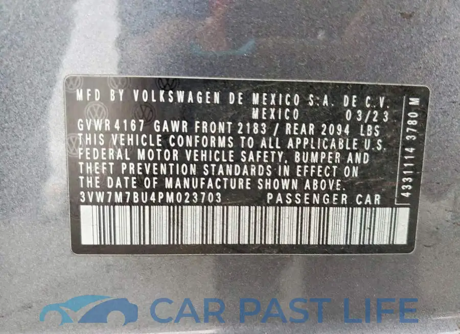 3VW7M7BU4PM023703# 12