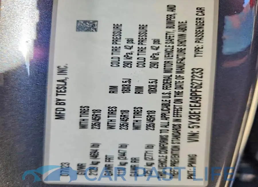 5YJ3E1EA9PF627233# 12