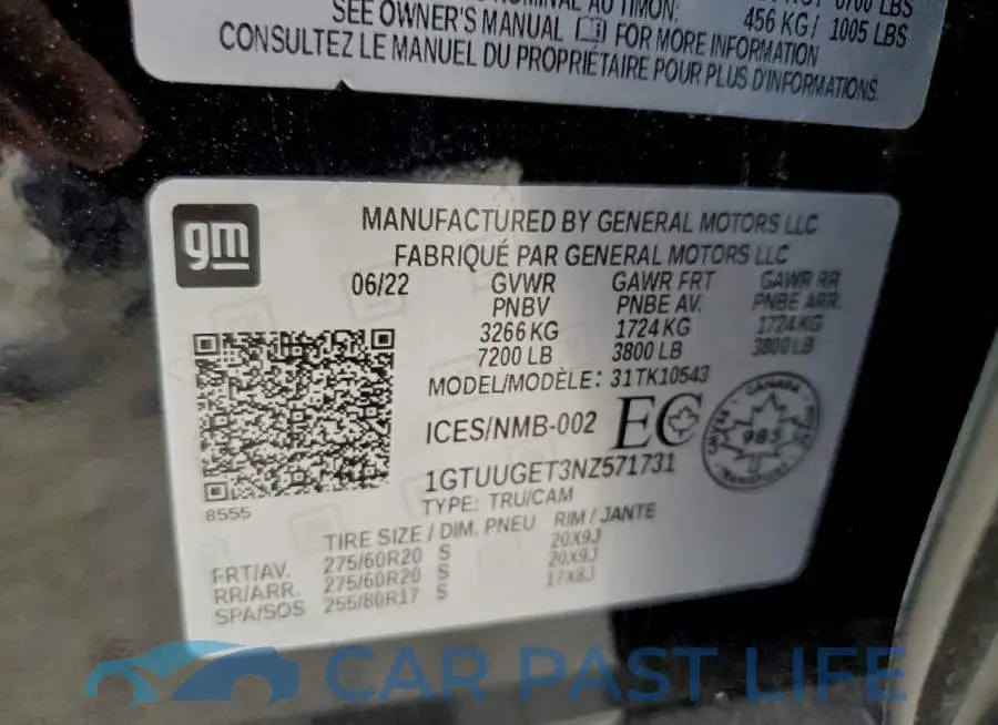 1GTUUGET3NZ571731# 12