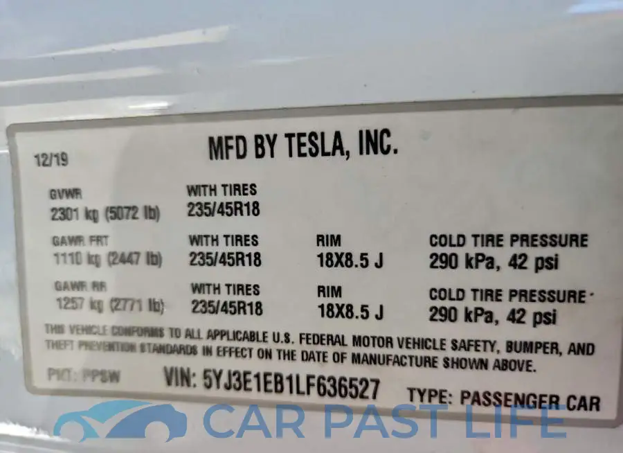 5YJ3E1EB1LF636527# 12