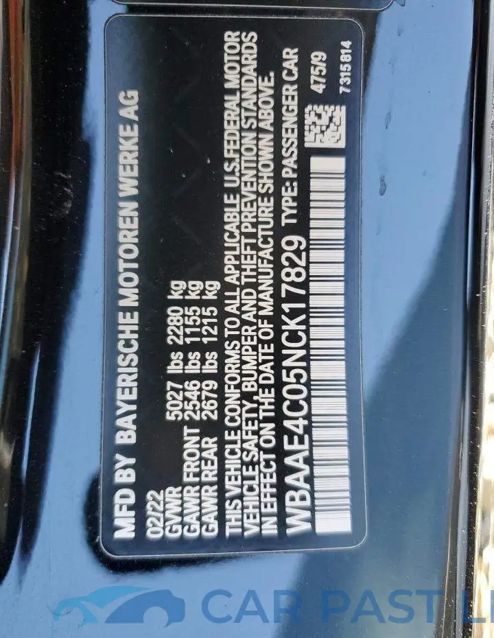 WBAAE4C05NCK17829# 12