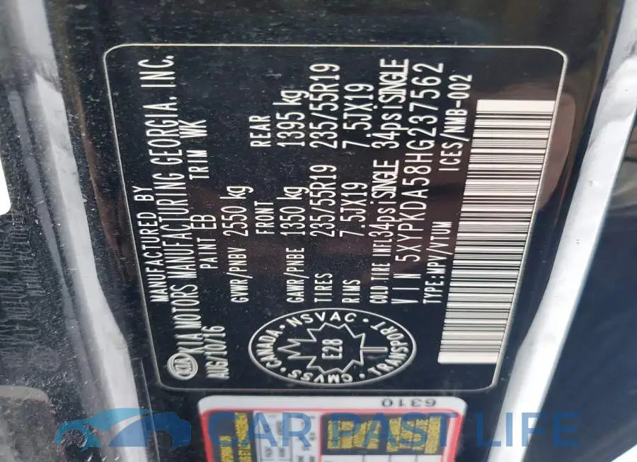 5XYPKDA58HG237562# 13