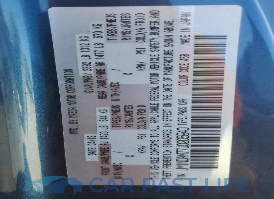 JM1NDAM77J0205940# 12
