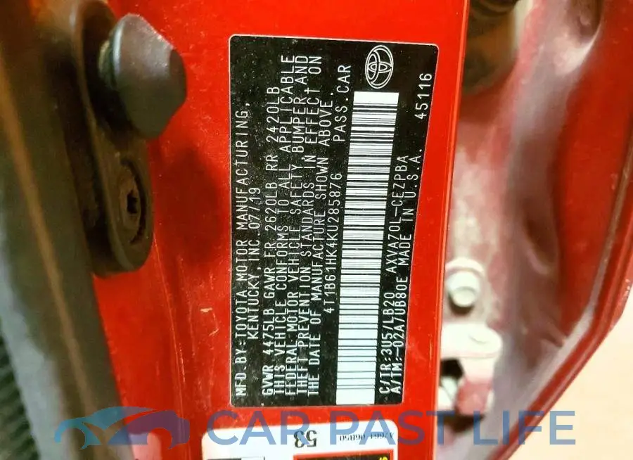 4T1B61HK4KU285876# 12