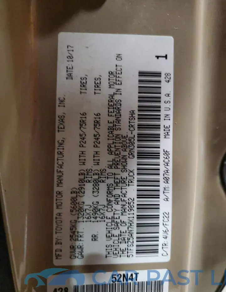5TFSZ5AN7HX119852# 12