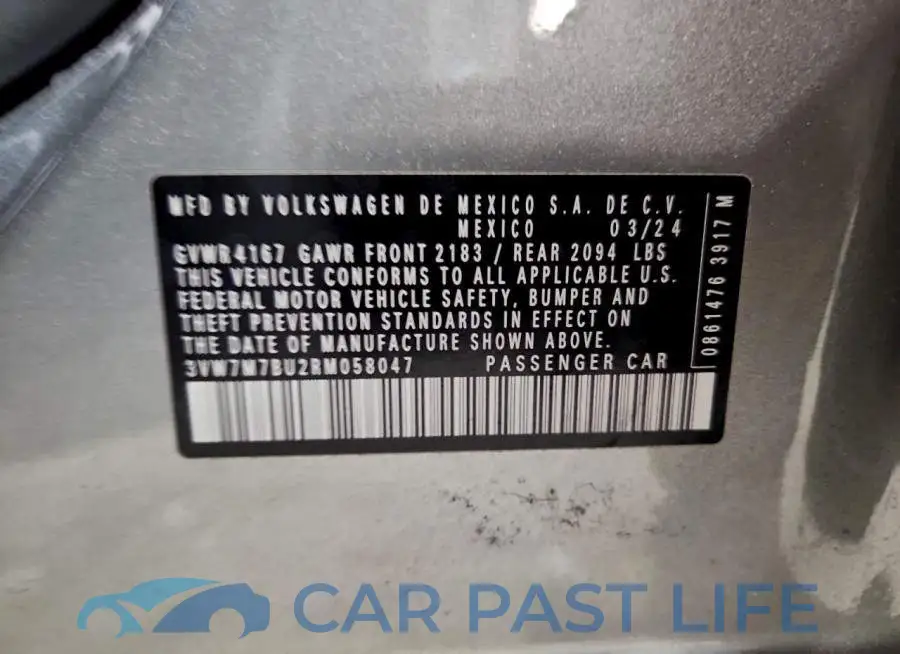 3VW7M7BU2RM058047# 13