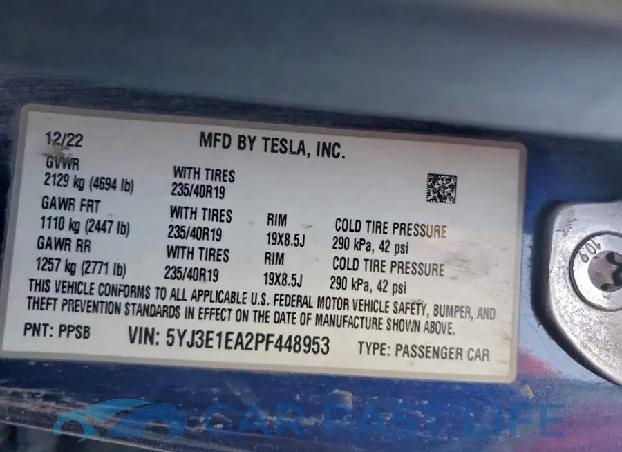 5YJ3E1EA2PF448953# 12