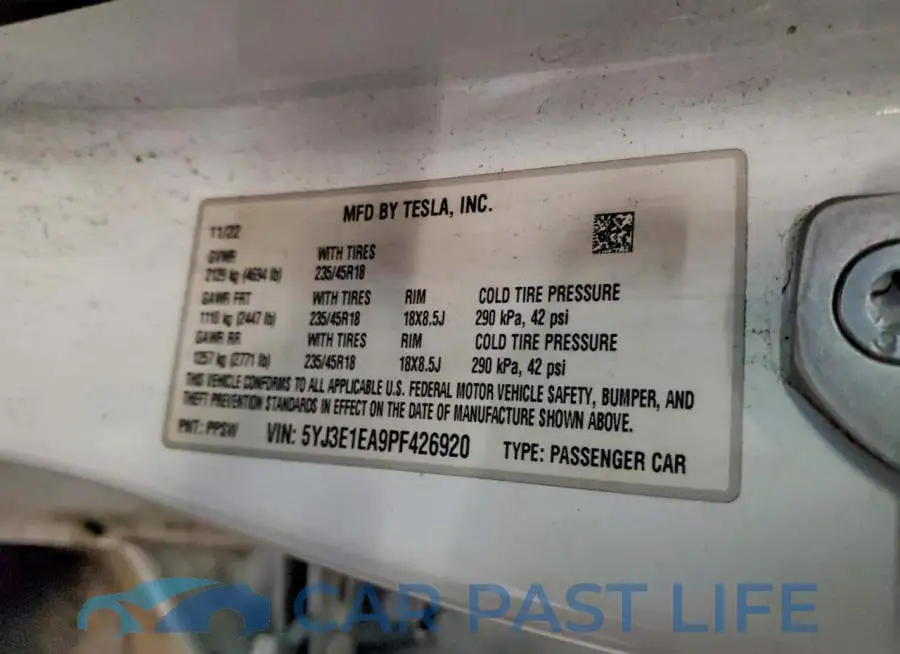 5YJ3E1EA9PF426920# 12