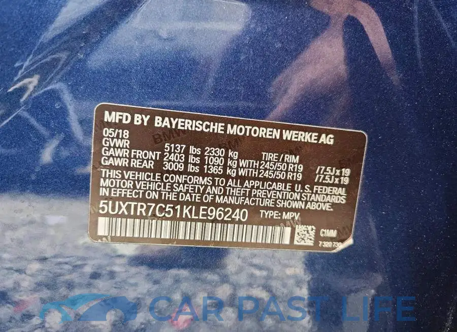 5UXTR7C51KLE96240# 14