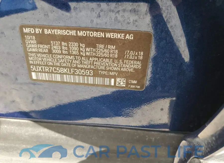 5UXTR7C58KLF30593# 12