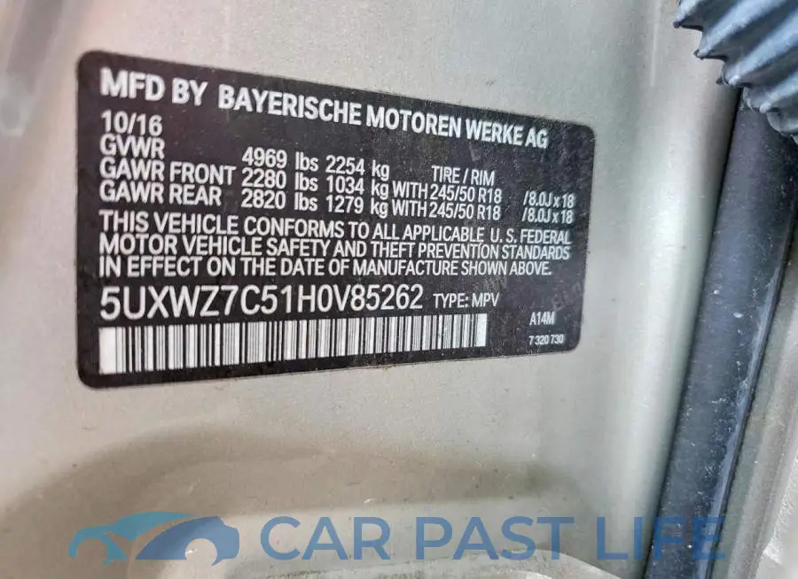 5UXWZ7C51H0V85262# 14