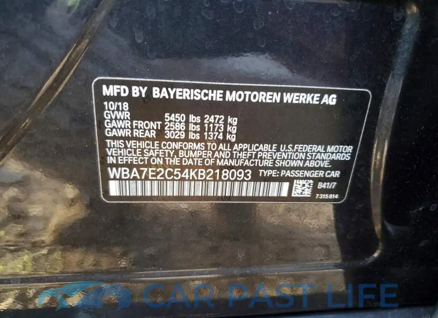 WBA7E2C54KB218093# 12