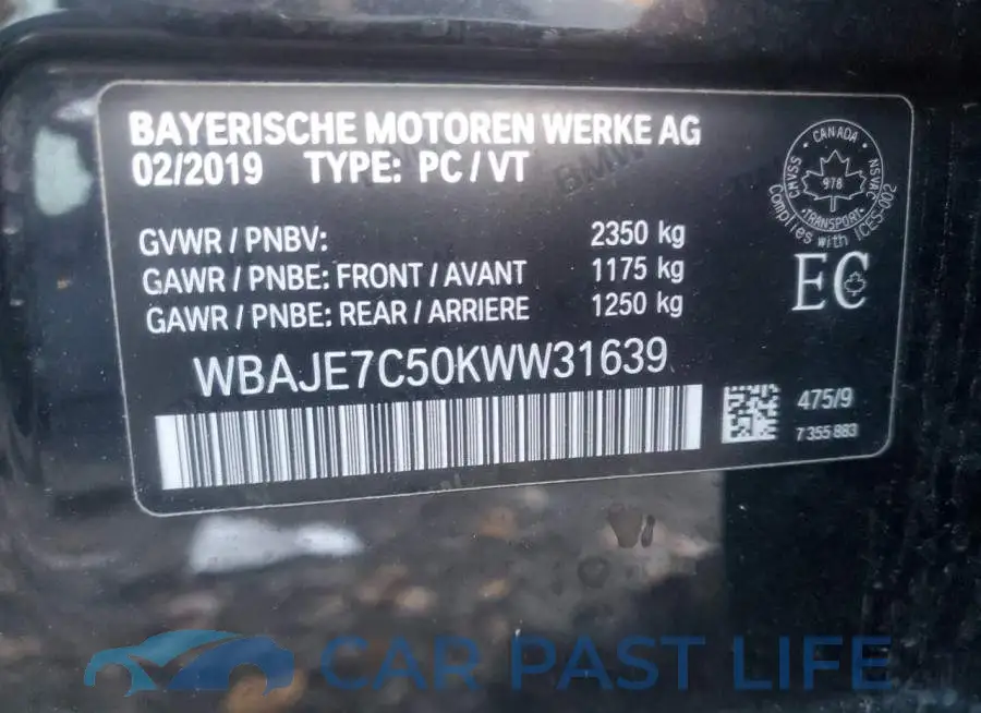WBAJE7C50KWW31639# 12