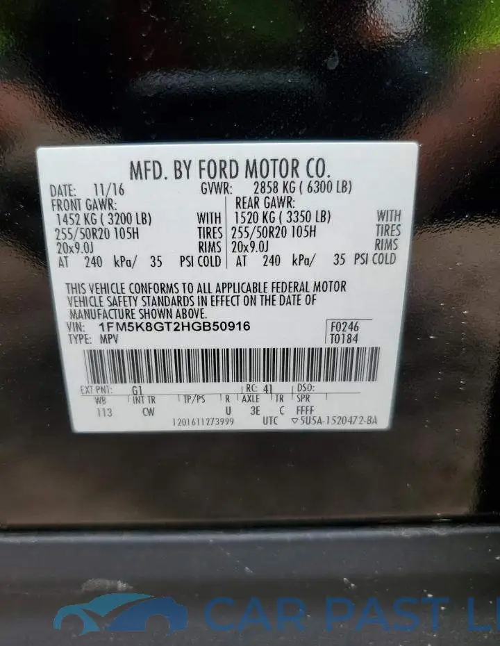 1FM5K8GT2HGB50916# 13