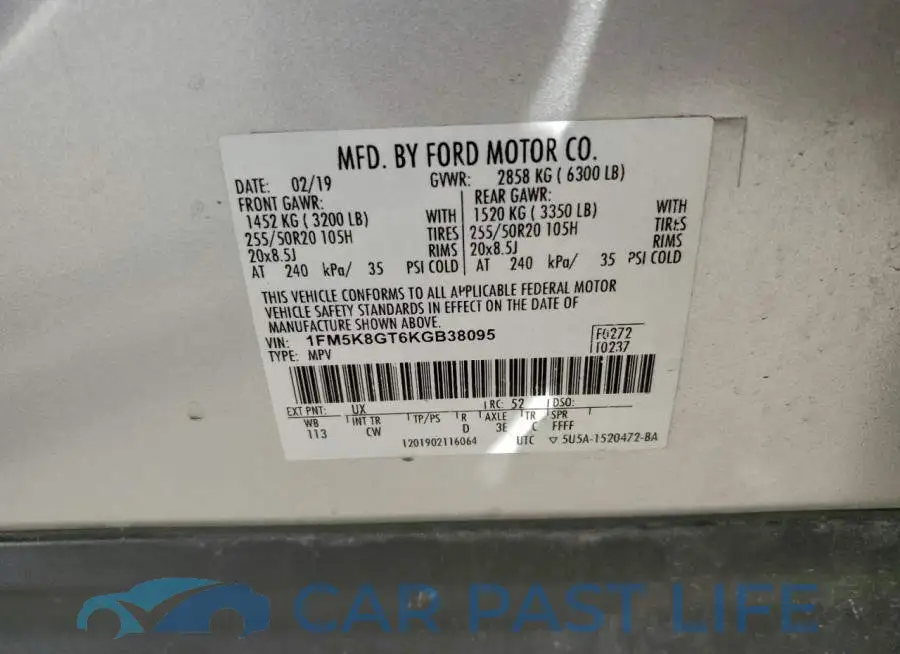 1FM5K8GT6KGB38095# 12