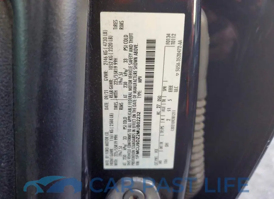 1FMCU9DZ2MUB02232# 13