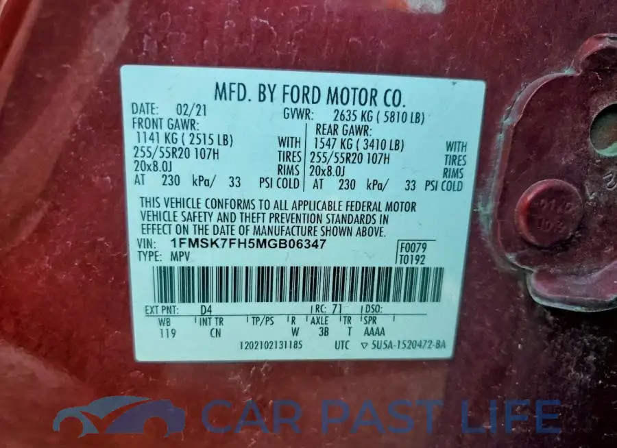 1FMSK7FH5MGB06347# 12