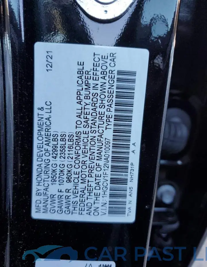 1HGCV1F12NA010097# 12