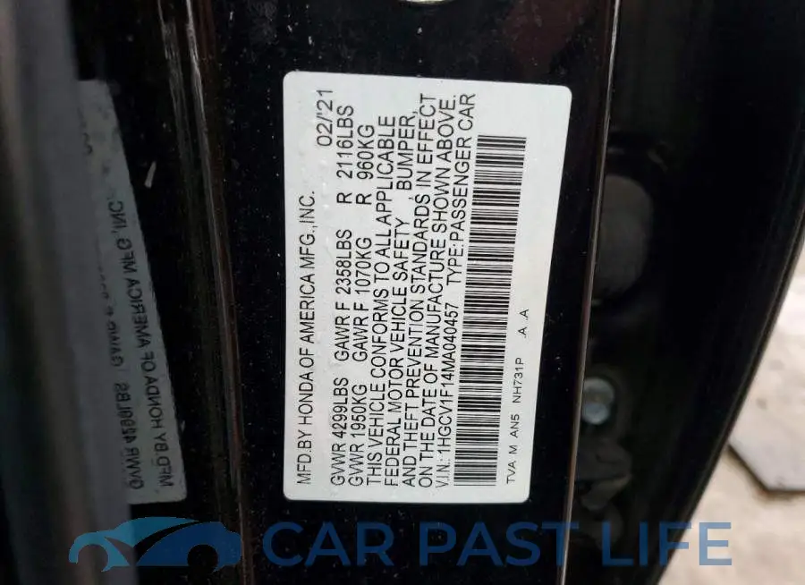 1HGCV1F14MA040457# 12