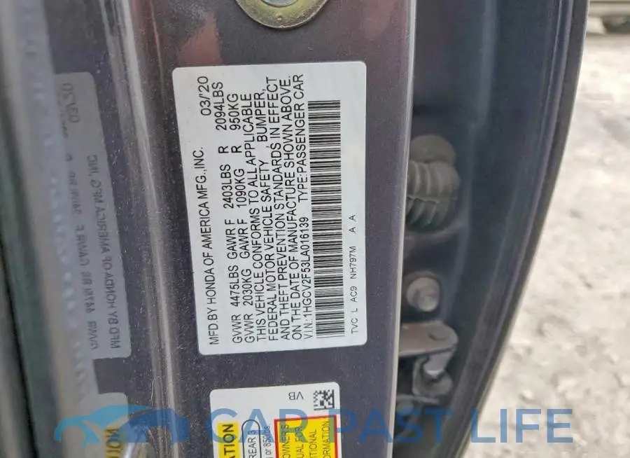 1HGCV2F53LA016139# 12