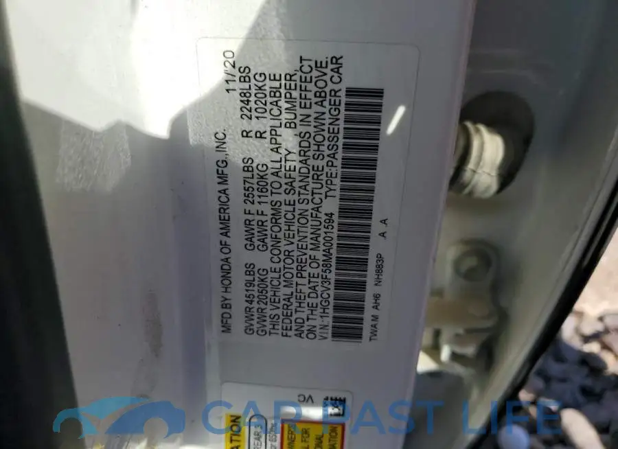 1HGCV3F58MA001594# 12