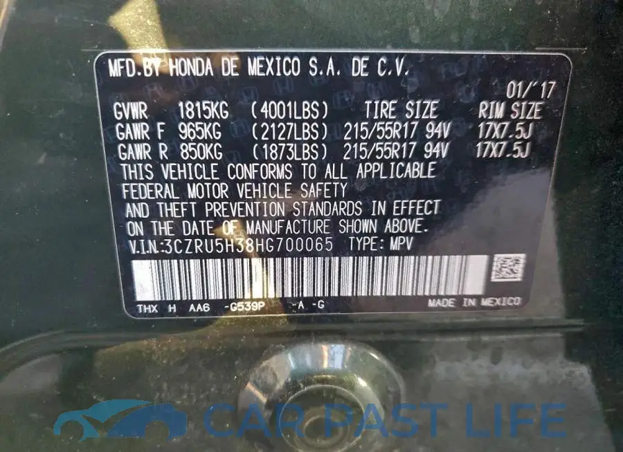 3CZRU5H38HG700065# 13