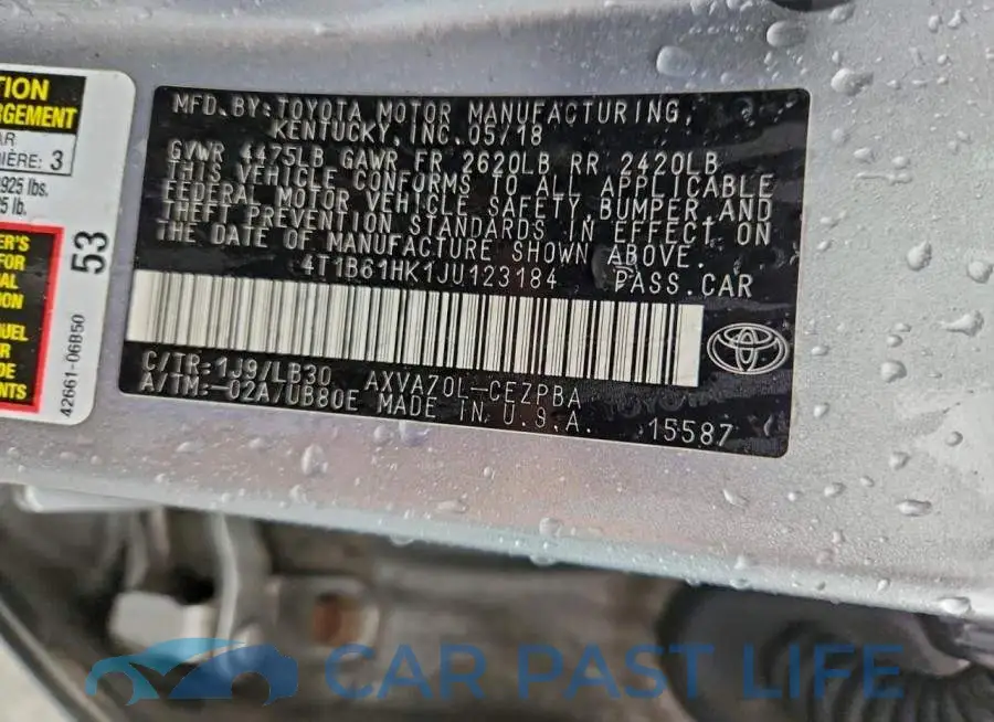 4T1B61HK1JU123184# 12
