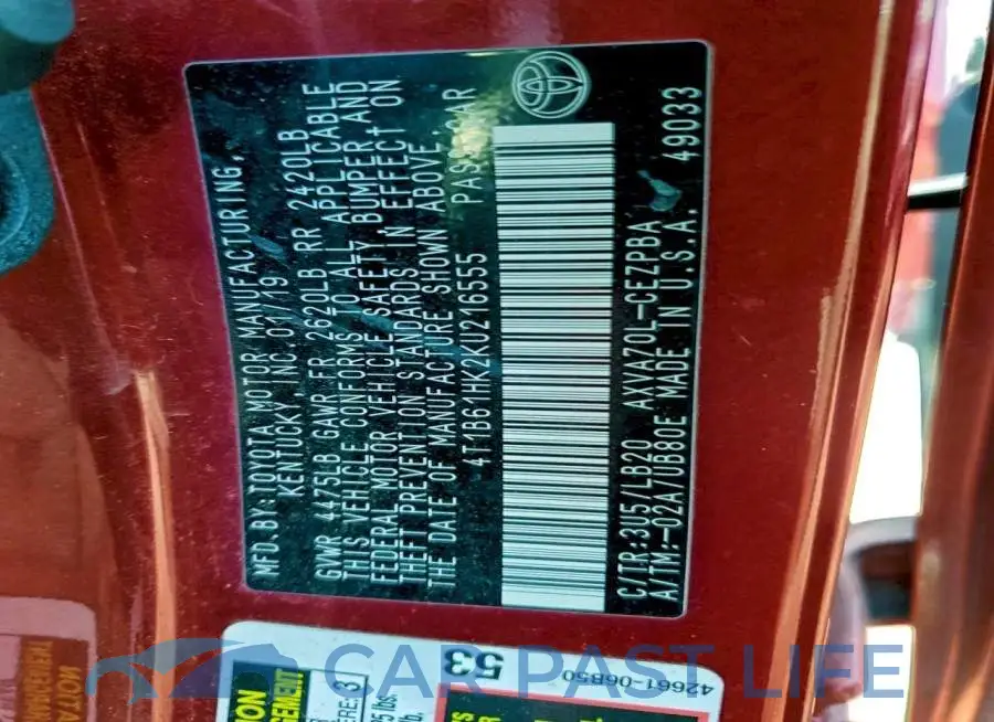 4T1B61HK2KU216555# 12