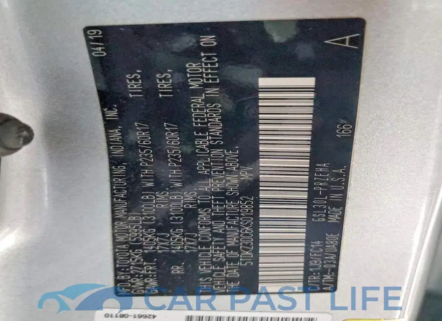 5TDKZ3DC6KS019852# 13