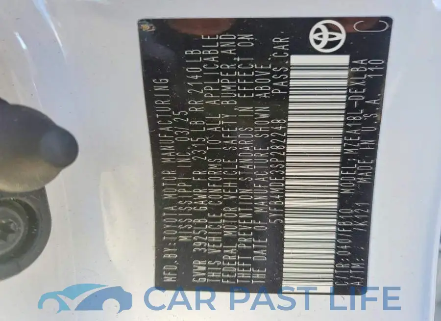 5YFB4MDE3SP282248# 12