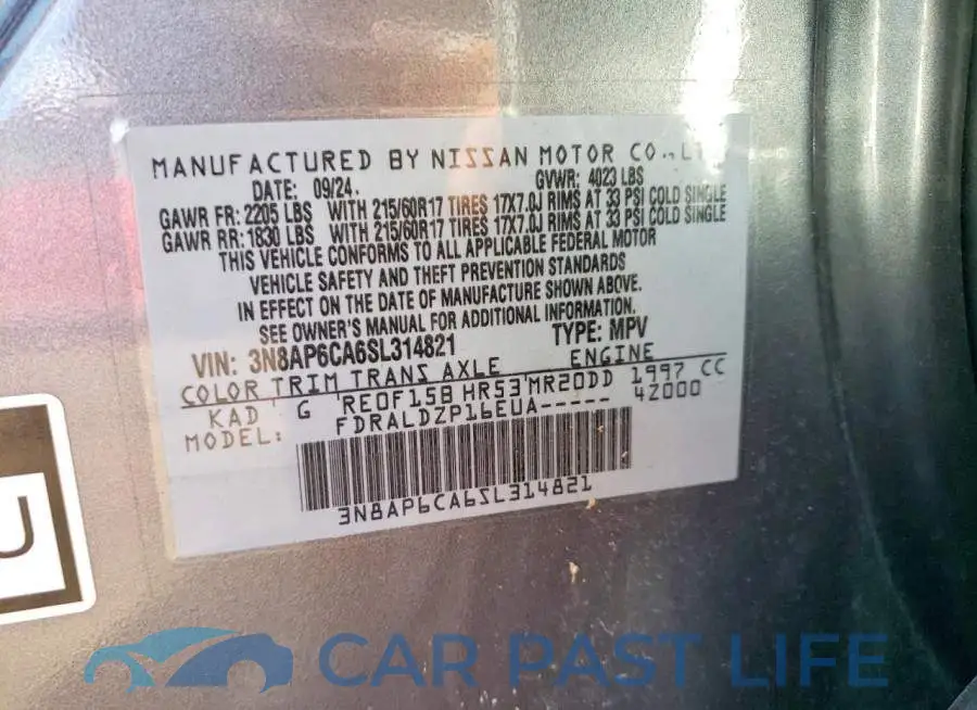 3N8AP6CA6SL314821# 13