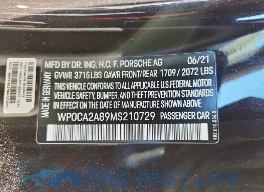 WP0CA2A89MS210729# 12