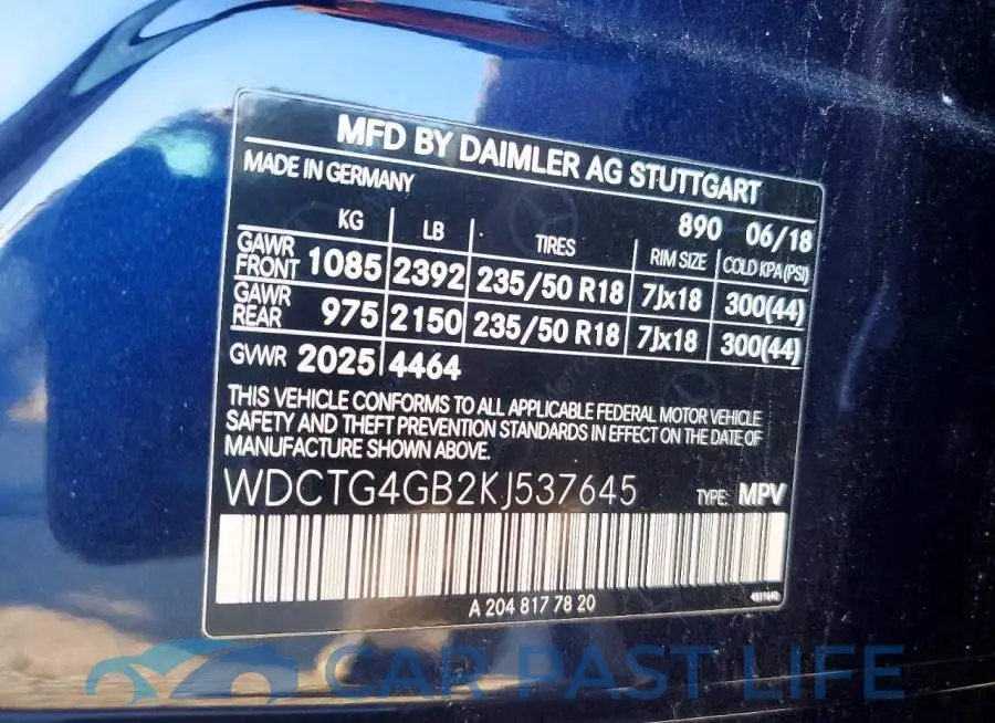 WDCTG4GB2KJ537645# 13