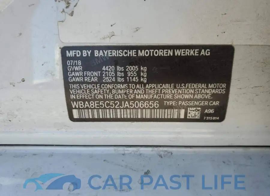 WBA8E5C52JA506656# 12
