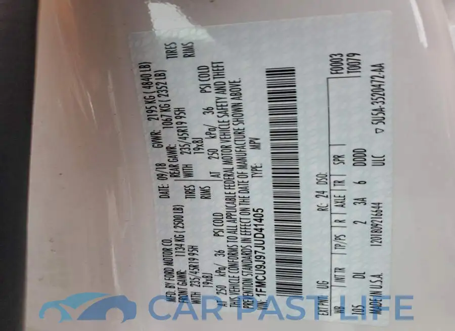 1FMCU9J97JUD41405# 12