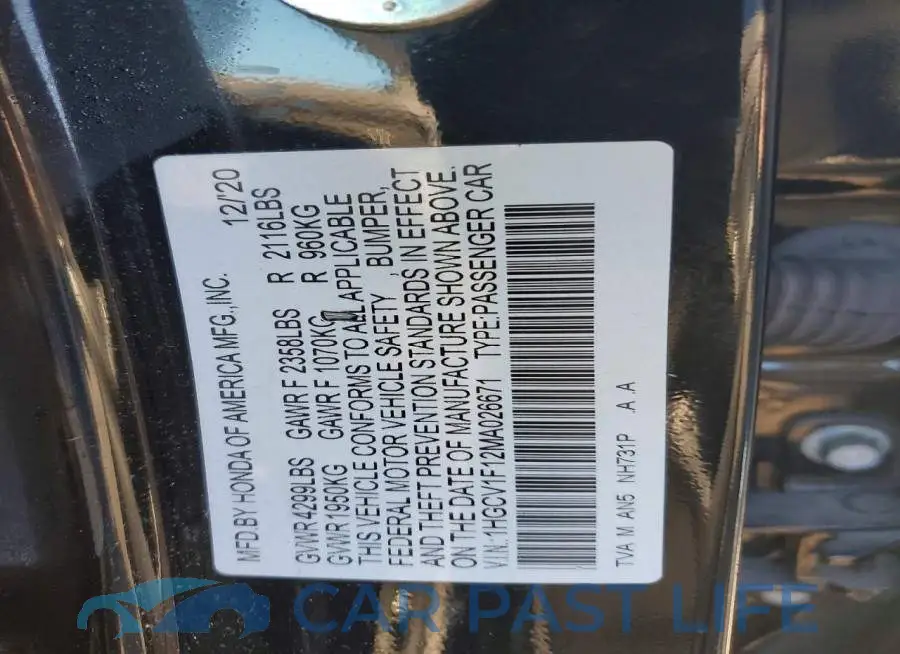 1HGCV1F12MA026671# 12