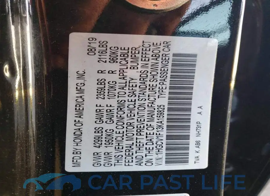 1HGCV1F13KA159825# 12