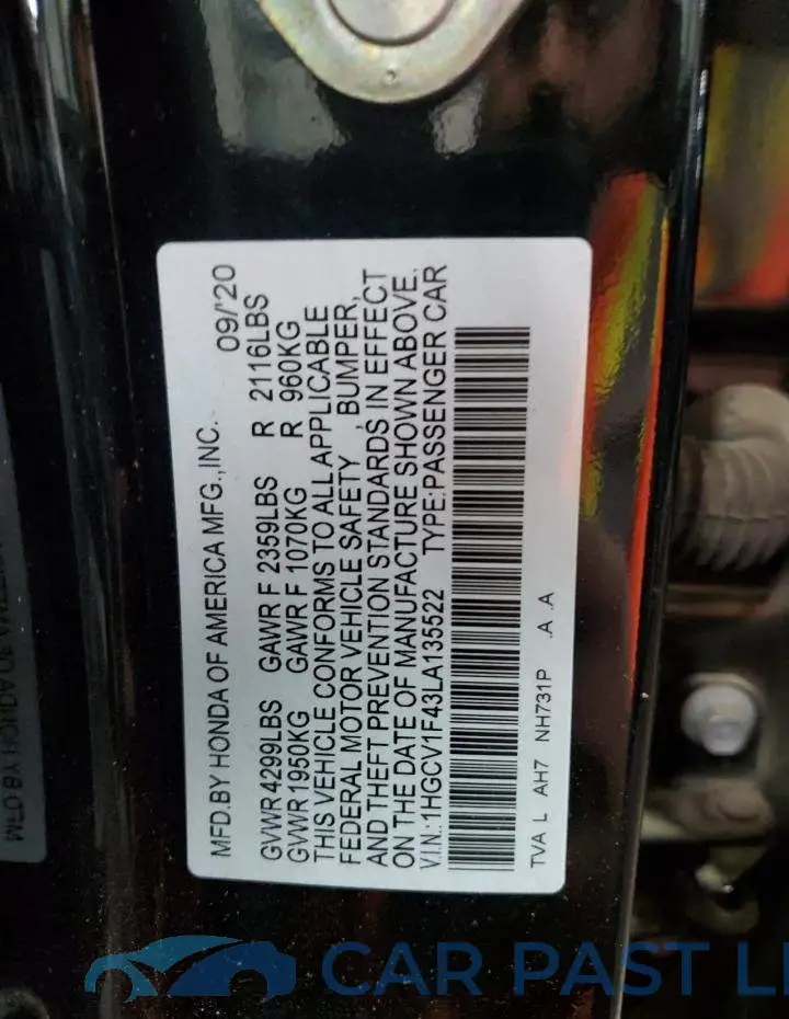 1HGCV1F43LA135522# 12