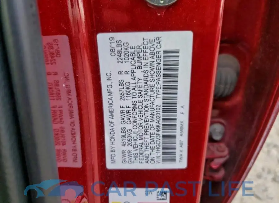 1HGCV3F46KA020102# 12