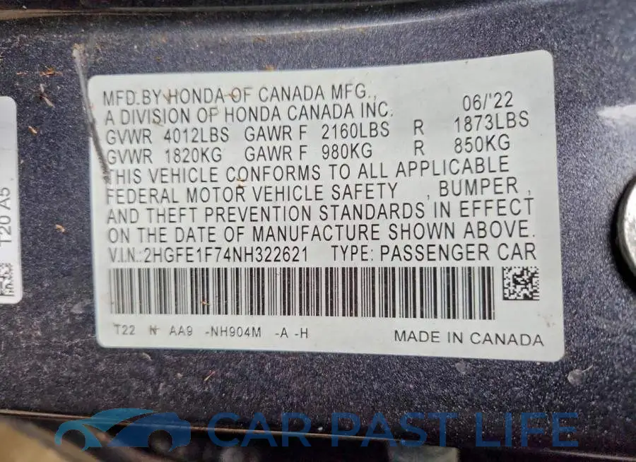 2HGFE1F74NH322621# 12