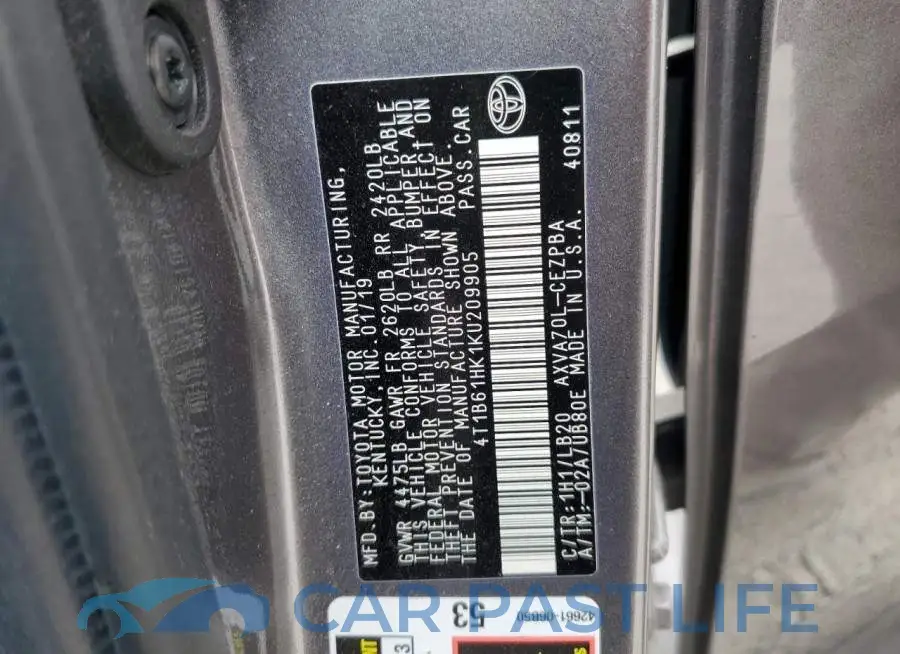4T1B61HK1KU209905# 12