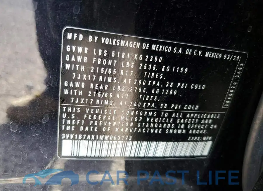 3VV1B7AX1MM003173# 13