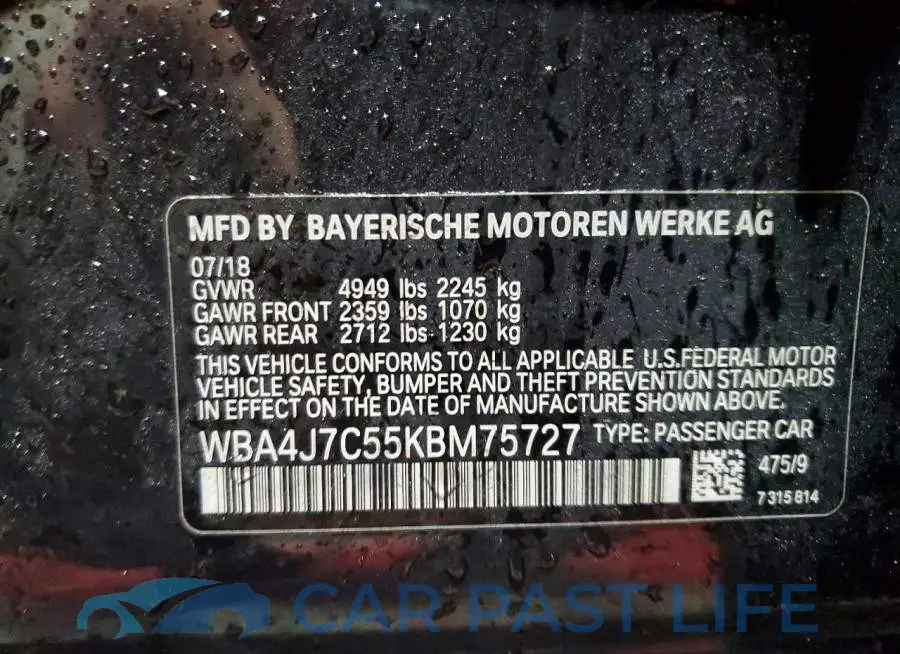 WBA4J7C55KBM75727# 12
