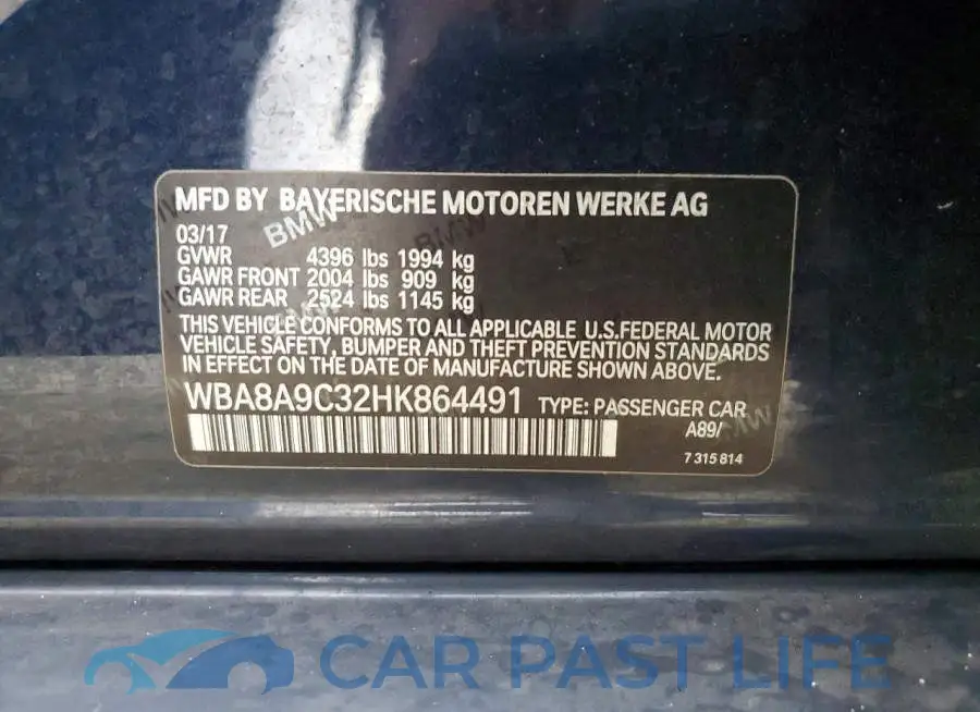 WBA8A9C32HK864491# 12